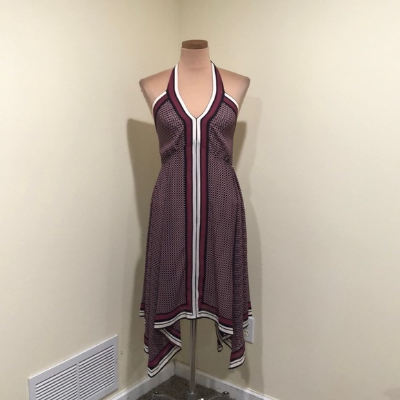 MICHAEL Michael Kors Asymmetrical Hem Dress Size Small Maroon Geometric Print - Picture 2 of 10